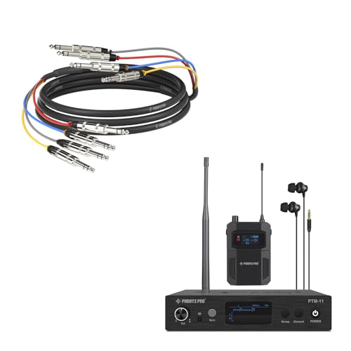 Phenyx Pro Wireless in Ear Monitor System PTM-11 Bundle with 10Ft TRS Snake Cable PCBL-QR4IN1-10