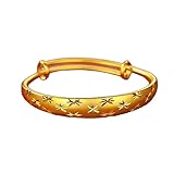 pulseras de oro antiguas segunda mano Apto para uso diario Genérico 1 Pieza Pulsera de Oro Antiguo de Arena Vietnamita - Joyería de Diseño de Deslizamiento de Flor de Ciruelo Solido