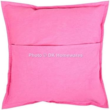 Bohemian Decorative Sofa Throw Pillowcases 16 x 16 Inch Cotton Mirrored Embroidered Indian Square Couch Cushion Covers (Size - 40x40 cm ; Color: Pink) - Set of 4 Pcs (Cover Only)