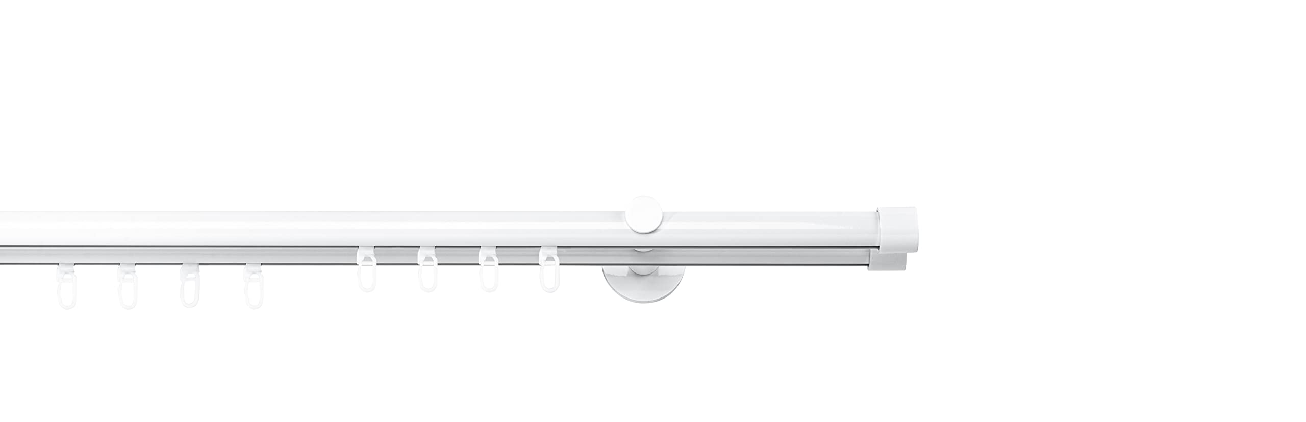 Gardinenstange auf Maß Innenlauf 20mm Cap 2-lauf Vorhangstange Wandträger 12cm Stilgarnitur mit Gleiter für Vorhänge Weiß 260cm
