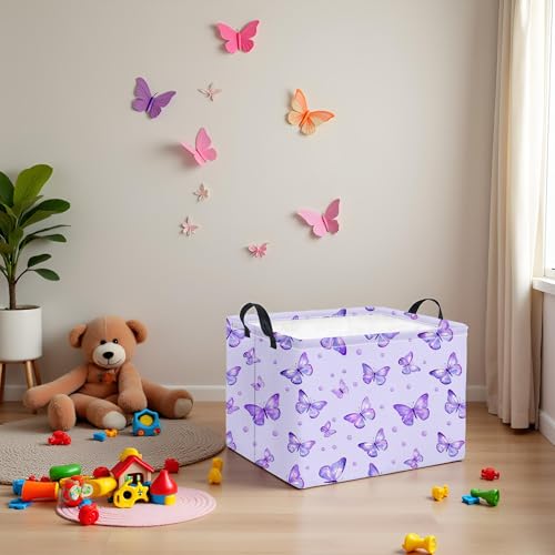 Image of Rectangular Baby Girl Basket Kids Baby Storage Basket Toy Storage Bin Organizer Box Room Decor(Dot Butterfly)
