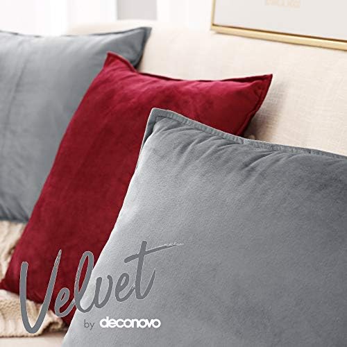 Deconovo Pack of 2 Crushed Velvet Cushion Covers 55cm x 55cm 22x22 Inches Flanges Throw Pillow Cases Plain Cushion Protectors for Bedrooms with Invisible Zipper Grey
