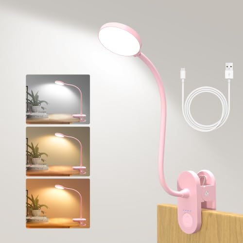 Image of 61 LED Battery Reading Lamp Bed - 3 Colour Modes & 10 Brightnesses: 2000 mAh Clamp Lamp with USB-C, 40 cm Flexible Gooseneck, Book Lamp, Clamp Light for Bedroom, Desk & Camping