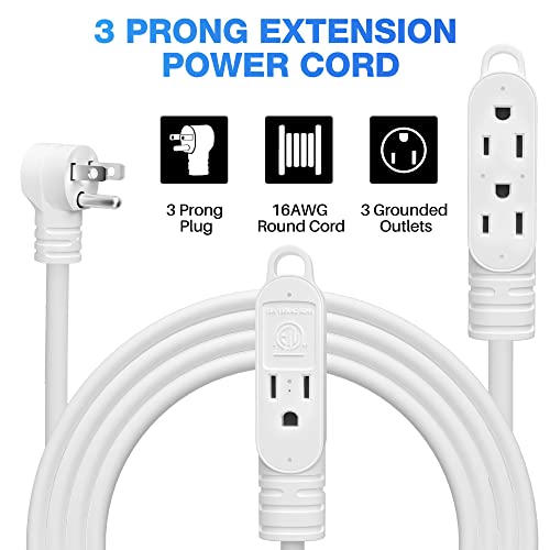 3 Prong Extension Cord With Multiple Outlets 2 Feet, 16 Gauge Grounded Power Cord, Angled Plug, 16Awg Wire (13A 125V 1625W), Etl Listed, Power Strip, Power Splitter, White Electrical Cable #TOP1