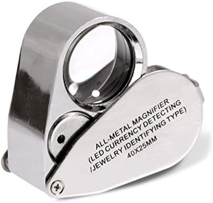 KINGMAS 40x 25mm Jeweller Magnifier Pocket Folding Magnifying Jewelry Eye Loupe with LED Light Illuminated (LED Currency Detecting/Jewlers Identifying Type Lupe)