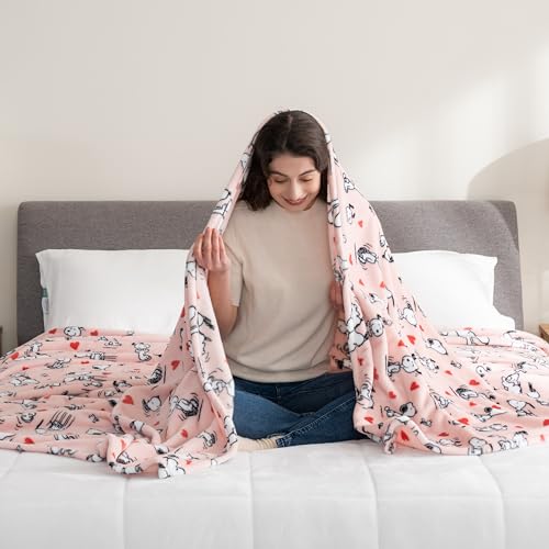 Image of Berkshire Blanket Peanuts VelvetLoft Cute Character Snoopy Plush Blanket,Poses and Hearts Blush,Full /Queen 90 in x 90 in (Official Peanuts Product)