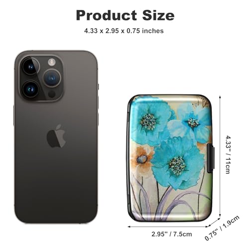 Image of ELFISH Mini RFID Aluminum Wallet Credit Cards Holder Business Card Case Metal ID Case for Men Women(Blue Flower)
