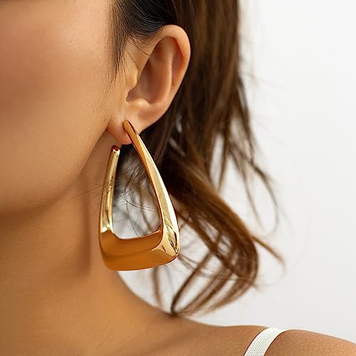 Wiwpar Big Punk Gold Hollow Triangle Shape Design Hoop Dangle Drop Earrings Geometric Gothic Lightweight Stud Earrings Jewelry Gift for Women (Gold)3