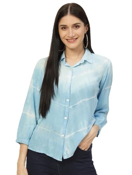 Image of Maaesa - Women Handcrafted Tie-Dye Rayon Shirt | Casual & Office Wear | Relaxed Fit | Long Sleeve | Breathable & Lightweight Fabric