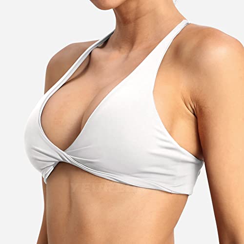 Yeoreo Women's Sports Bra Twist Front Bra Strappy Criss Cross Back Bra Removable Padded Yoga Crop Top White Xs #TOP3