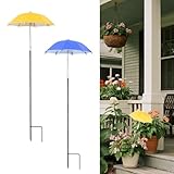 2 PCS Mini Plant Umbrellas, 10.6 Inch Diameter Small Mini Adjustable Height (23.2-31.1 Inch) Shade Umbrella for Outdoor Potted Plants Garden Bed Flower Pot Decor, Blue and Yellow