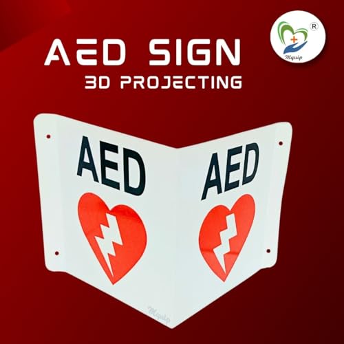 Image of AED Sign 3D Projecting Location 3-Way AED Sign for Wall or Ceiling Mount AED Signage for Workplace, Office, or Public Areas