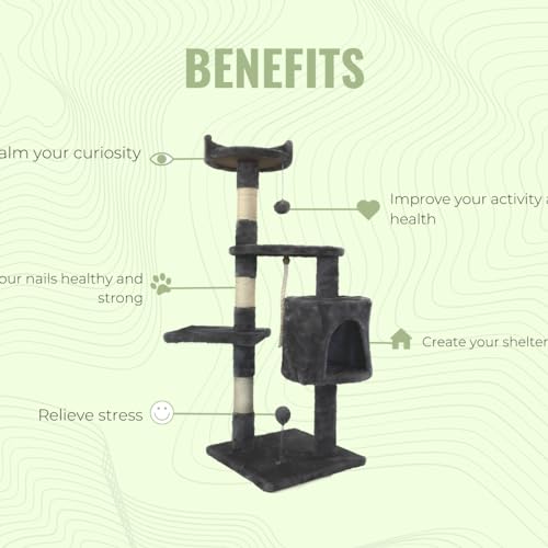Miniatura 4 de Mobiclinic, Rascador Árbol Para Gato, Modelo Silvestre, Mediano, Para Escalar, 3 Alturas, Soporta Hasta 10 Kg, Con Plataformas Y Refugios, Juguete Desestresante, Cuerda De Sisal, Gris