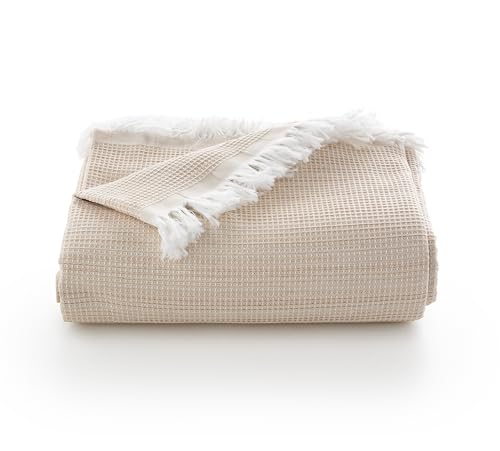 GAMUSI Colcha Multiusos Cama 90/105 cm y Sofa. Plaid Foulard cubrecama Funda Sofa 2 plazas Suave y Transpirable algodón Nido de Abeja - 180x280 cm, Beige
