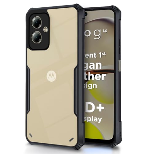 Image of Pikkme Moto G14 Back Cover | Crystal Clear Transparent Back | Ultra Hybrid | Full Camera Protection | Raised Edge | Bumper Back Case (Black)