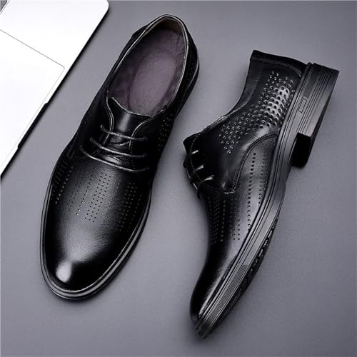 Men's Genuine Leather Dress Shoes Breathable Perforated Soft Sole Business Casual Wedding Groom Shoes Summer Formal Black3