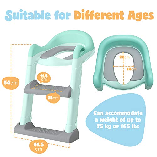 Potty Training Seat with Adjustable Ladder, Kid’s Ladder Toilet PU Seat with Non-Slip Step Stool Ladder, Potty Training Ladder, Potty Chair, Green - Thumbnail 6