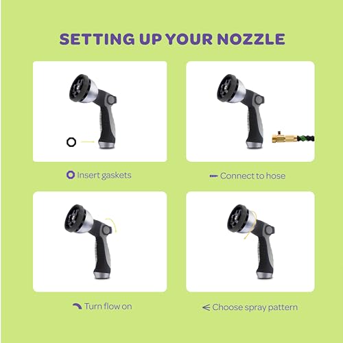 Image of Hose Nozzle [Silver] Heavy Duty Hose Sprayer With 10 Adjustable Watering Patterns. Thumb Control Design, Comfortable Ergonomic Grip, Garden Hose Nozzle for Watering Plants & Lawns /Fun showers /Cleaning