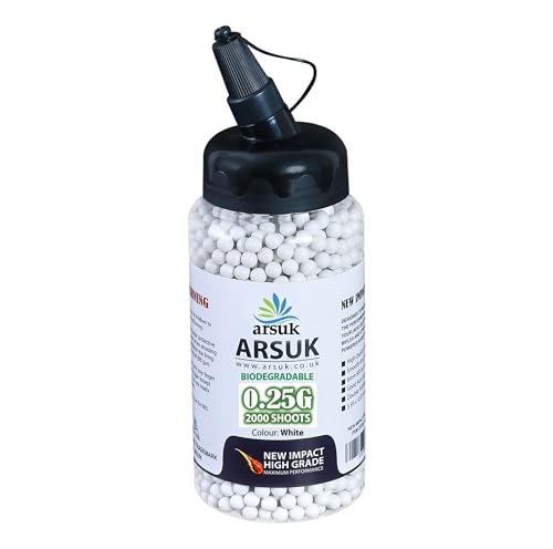 ARSUK Biodegradable 6mm Airsoft BBS 0.25g White 2000 Count Seamless Polished Plastic Pellets for Training Target Practice & Recreational Play Standard 6mm Size