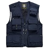 WALLDOR Mens Outdoor Fly Fishing Vest with Multi-Pockets Summer Work Safari Fishing Travel Hunting T
