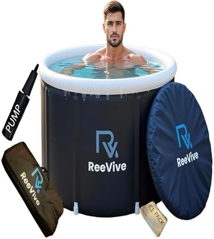 Reevive 370L Portable Ice Bath Cold Plunge Tub with Dome Lid & Cl...