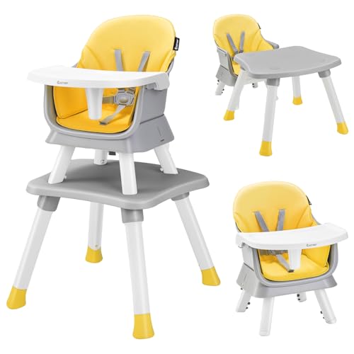 COSTWAY High Chairs for Babies and Toddlers, 6 in 1 Convertible Highchair/Table Chair Set/Building Block Table/Booster Seat/Toddler Chair with Safety Harness, Removable Tray