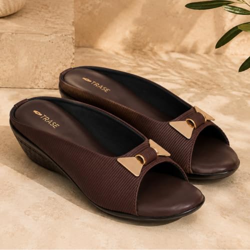 Image of TRASE Women's Fashion Sandals | Faux Leather Comfortable and Stylish Wedges | For Casual Wear & Formal Wear Occasions | For Women & Girls