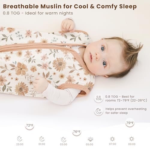Image of Konssy Muslin Baby Sleep Sack 6-12 Months, 0.8 TOG Baby Wearable Blanket