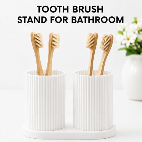 Image of Tooth Brush Holder Bathroom | Brush Holder for Bathroom | Toothbrush Holder & Brush Stand | Bathroom Accessories Organizer | Toothbrush Stand, Comb Holder | (White)