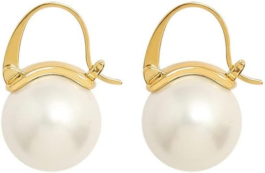 14k Gold over S925 Pearl Dangles Earrings，Women High End Earrings - Elegant White Pearl Earrings，Delicate Dangle Earrings for Weddings and Mother's Day