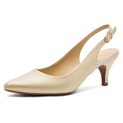 Greatonu - Zapatos con tacón de Aguja Corto y talón al Aire para Mujer para Vestir,Oro-1, 40 EU