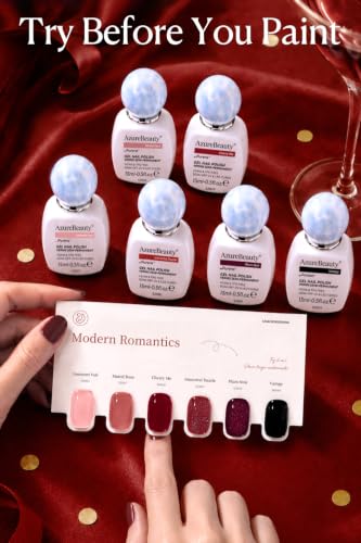 Image of AZUREBEAUTY HEMA-Free 15ML Gel Polish Set, 6 Colors Jelly Glitter Red Black