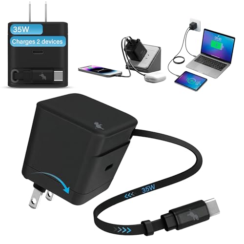 Nimble Wally Stretch 35W Wall Charger – Fast Charger with Retractable 2ft Cable, USB-C Port, and Foldable Plug for iPhone 17/16/15/14, Galaxy S25, Pixel, iPad, Laptops, and AirPods by Nimble - Used condition - US$23.52