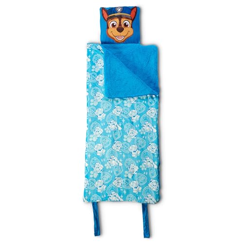 Paw Patrol Chase Silk Touch Sherpa Slumber Bag with Attached Pillow Cozy Portable Sleepover Set Character Sleeping Bag for Travel 27 x 56 Inches
