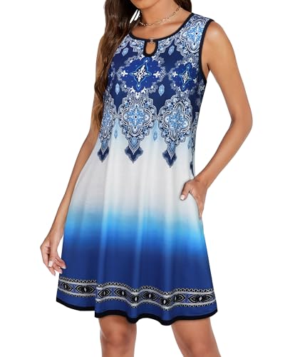 Image of Summer Dresses for Women 2026 Casual Sleeveless Sundress Floral Loose Fit Beach Cover Up with Pocket