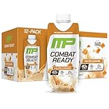 MusclePharm Combat Ready High Protein Shakes Ready to Drink, 40g Protein, 8g BCAAs, 8.7g Glutamine, 5g Fiber, No Added Sugar, Gluten Free, Salted Caramel, 17 Fl Oz (Pack of 12)