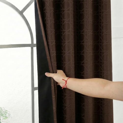 Image of Story@Home 100% True Blackout Long Door Curtains 9 Feet Long Set of 1 | Geometric Design | Room Darkening Curtain | Thermal Insulated Curtains for Living Room | (116 X 275 Cm, Chocolate Brown)