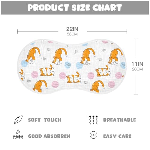 Cartoon Cats Muslin Burp Cloths for Baby 4-Layer Absorbent Cotton Large 22" x 11" Soft Spit Up Rags for Newborns Boys Girls, 4 Pack2