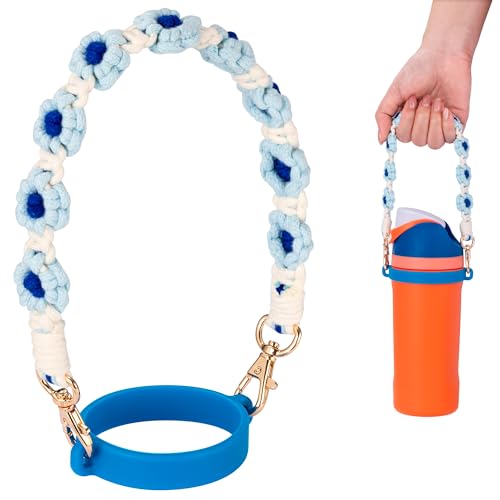 Image of Water Bottle Handle Strap Compatible with Owala & Stanley Cups | Hand-Woven Lanyards Silicone Cup Sling, Carrier, Holder with Strap for Outdoor Sports Camping Hiking Travel