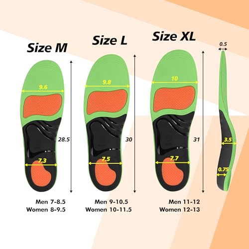 Image of Arch Support Insoles for Plantar Fasciitis Flat Feet Pain Relief, Shock Absorbing Orthotic Inserts for Men and Women L