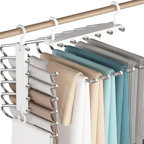 Pants Hanger 2 Pieces 6 in 1 with Strong Load-Bearing, Anti-Slip Design and Space-Saving. Pant Hangers Can Hang Pants, Scarves, Etc., Which is Very Suitable for Household Use.