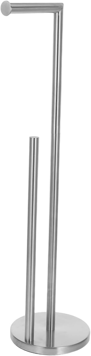 Stainless Steel Toilet Paper Holder Stand with Large Storage Capacity Freestanding Bathroom Tissue Rack for Home and Hotel Use Construction Sleek Modern Design
