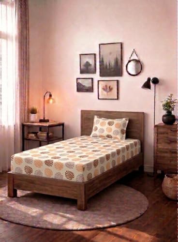 Image of HOMEKART (110 TC & 110 GSM 100% Cotton Feel Bedsheet for Single Bed with One King Size Pillow Covers Soft /Breathable Wrinkel Free -60x90 Inches - (Brown Lea)