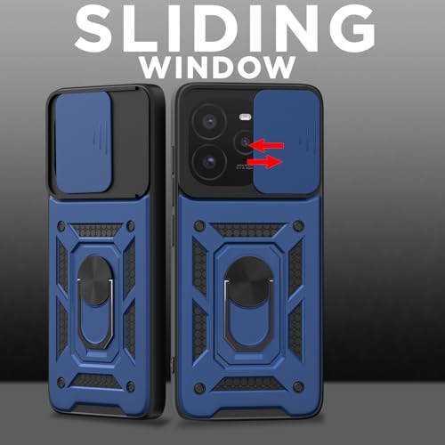 Image of Outlouders Back Cover for Realme GT 7 Pro 5G | D10 Tough Armor 360 Protection Case with Sliding Camera Shield & Ring Holder Stand Bumper Case (Blue)
