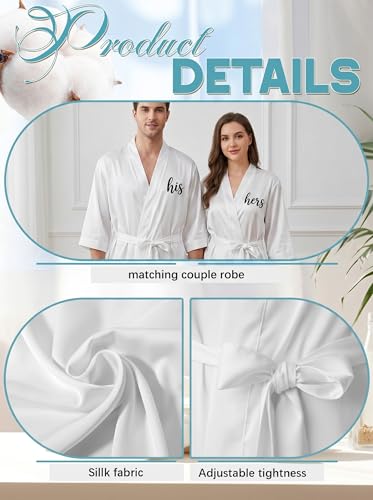 Image of Jecery 2 Pcs Satin His and Hers Robes Set Mr. Mrs. Silk Matching Robe for Couples Women Man Wedding Engagement Bridal Gift