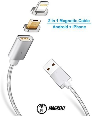 2 in 1 Strong Magnetic Adapter Micro USB and Lightning 3.3 ft High Speed Charging and Data Cable with LED Indicator for Android and Apple mobile devices