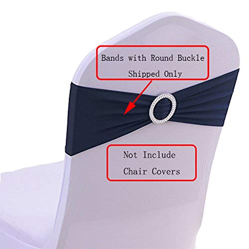 50Pcs Spandex Chair Sashes Bows Elastic Chair Bands With Buckle Slider Sashes Bows For Wedding Decorations (50Pcs, Navy Blue) #TOP5