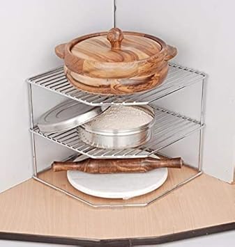 Stainless Steel Multipurpose Kitchen Corner Shelf Rack Stand/Chakla Belan Storage (23.5 * 23.5 * 24.5 cm) (Set of 1)
