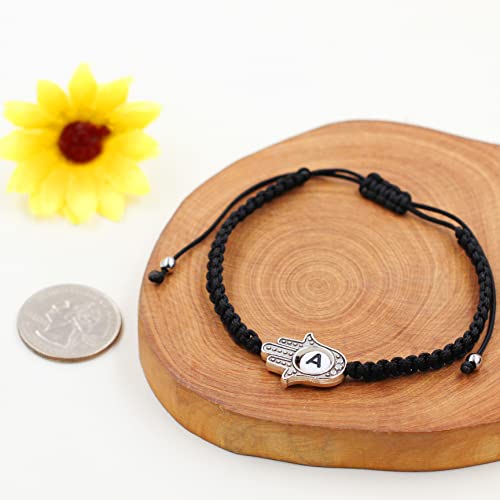 Image of Uloveido Customized A to Z 26 Letters Hand of Fatima Bracelet - Fatima Hamsa Hand Evil Eye Protection Bracelet Lucky Charm Adjustable Braided Black String