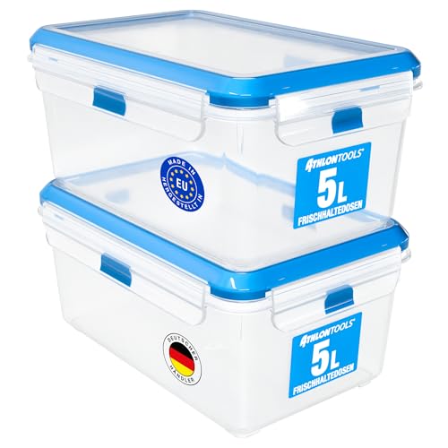 ATHLON TOOLS 2x 5L Frischhaltedosen-Set in Gastro-Qualität - 100% luftdicht und auslaufsicher -40 bis +100 Grad - für alle Lebensmittel - BPA-frei - Vorratsdosen für Kühlschrank [MADE IN EU]